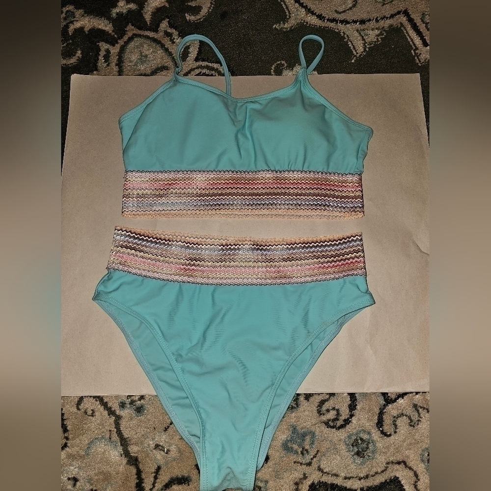 SHEIN Teal Bathing Suit 2PC Size Large.